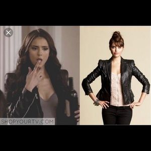 ASO Katherine Pierce/Nina Dobrev XS Bebe Peplum Leather Jacket